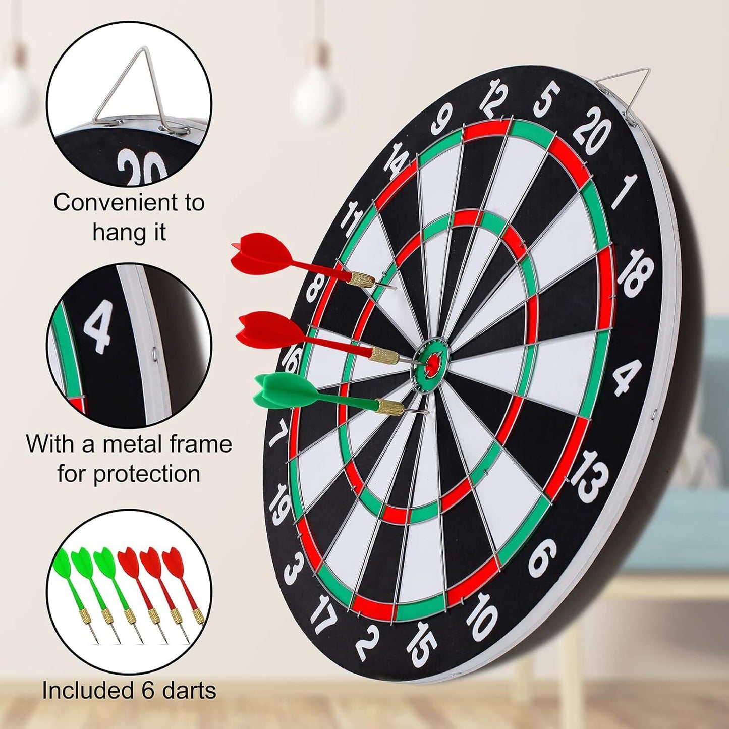 15" Dartboard with Steel Darts