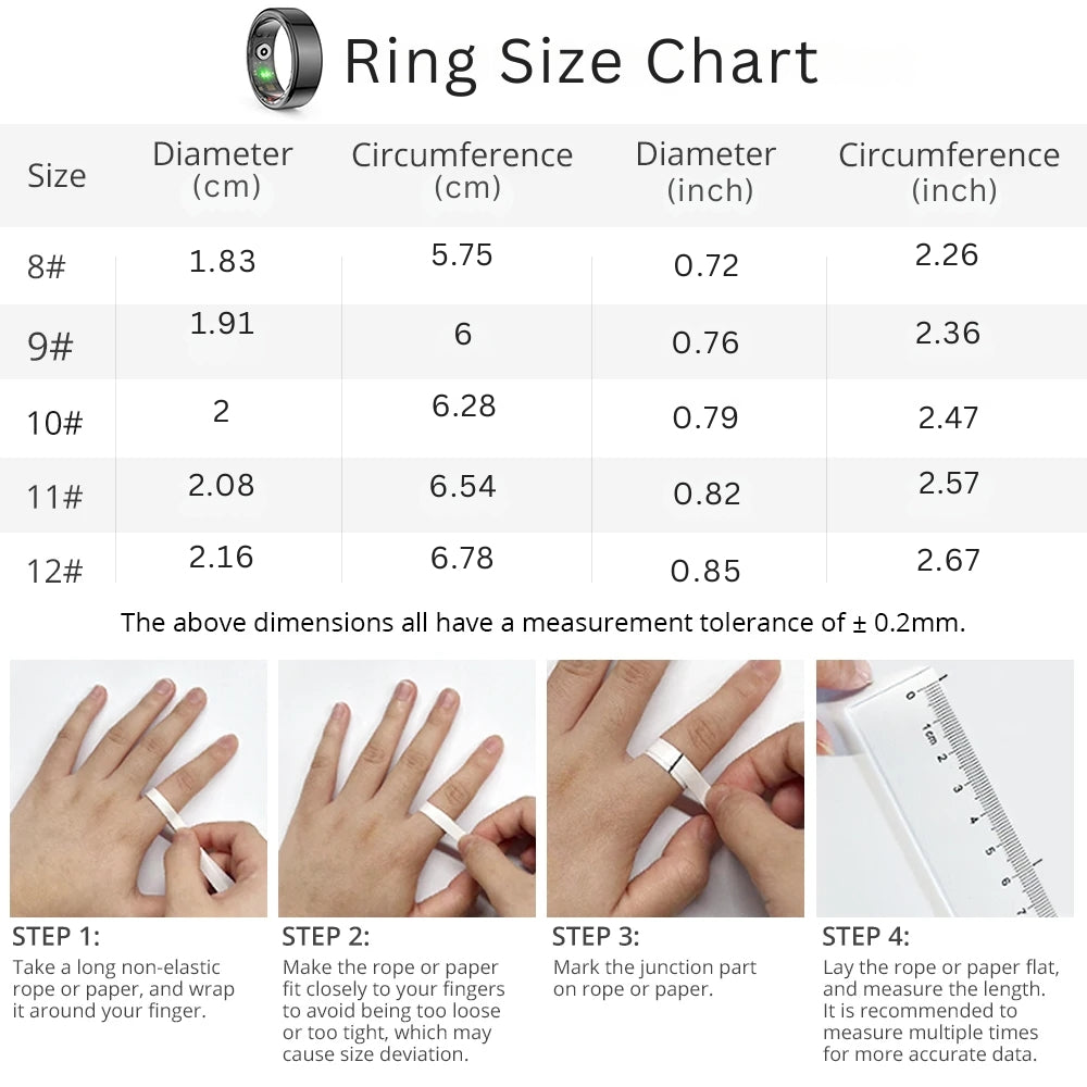 Smart Health Ring - 5ATM Waterproof with Charging Case