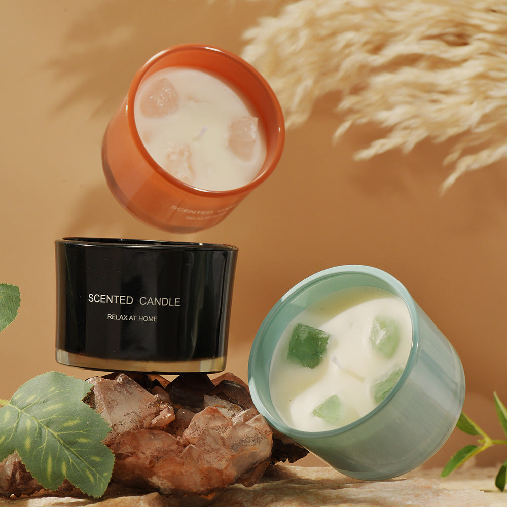 3 PCS (Misty Morning) Macaron Crystal Stone Scented Candle – Aromatherapy Gift