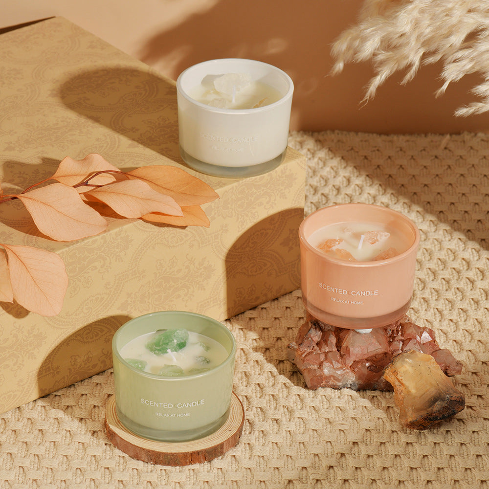 3 PCS (Bluebell) Macaron Crystal Stone Scented Candle – Aromatherapy Gift